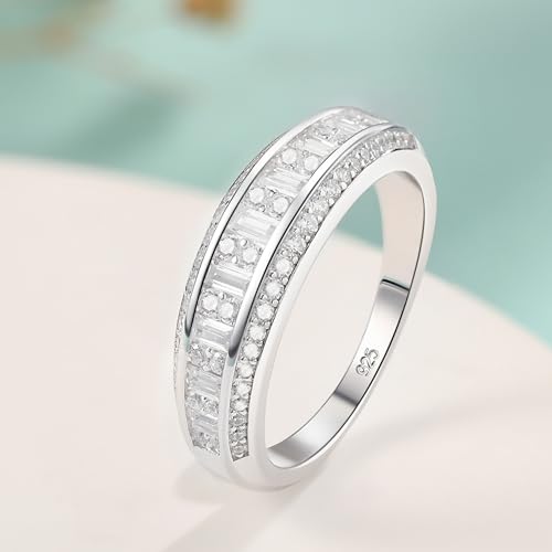 Moissanite Wedding Bands for Women Eternity Rings Round Emerald Cut 925 Sterling Silver Engagement Anniversary Size 5-102