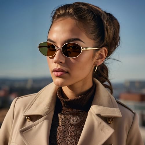 Retro Oval Sunglasses for Women, Trendy 90s Sunglasses Women Chunky Gold Frame Sunnies3