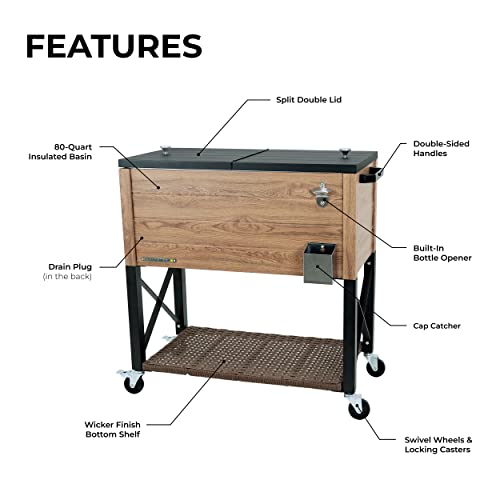 Permasteel 80 Quart Party Cooler, Rolling Ice Chest with Wheels and Handles for Indoor Outdoor Patio