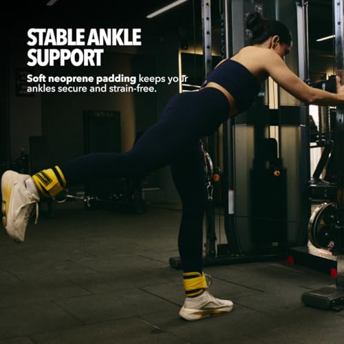 Image of Boldfit Ankle Straps For Gym With Metal D-rings Unisex Ankle Strap For Cable Machine Exercise Padded Ankles Bands For Leg Extensions, Kickback Ankles Gym Accessories For Men Workout 1 Pair Apex Yellow