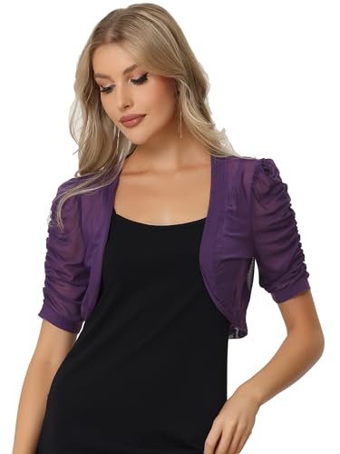 Image of Allegra K Casual Short Sleeve Mesh Sheer Shrug for Women Open Front Cropped Cardigan Bolero