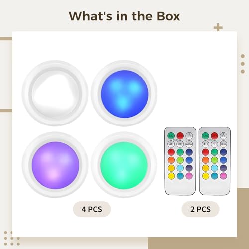 Remote-Controlled Wireless Lights, Adaptable Push Lights for Classrooms, Operate On AAA Batteries, Water-Resistant Mood Lighting, Touch-Activated, Four-Pack with Remote