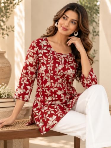 Image of feranoid Printed Top with Round Neck & 3 /4 Sleeves (S-XXL)