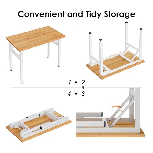 Image of Need Office Computer Desk 35.8 Inch Sturdy Folding Laptop Table Teak | White Frame Writing Gaming Work Table /Foldable Home Office Desk /Sewing Table, No Assembly Required