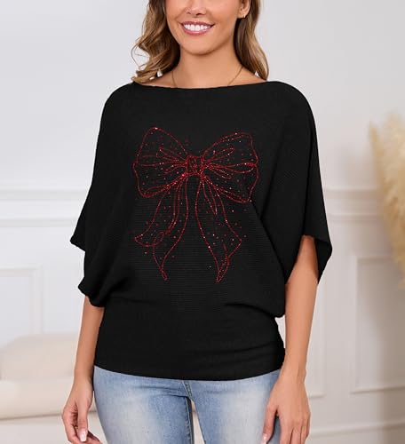 Image of MAKARTHY Womens Batwing Sleeves Knitted Dolman Pullovers Boat Neck Tops Sweatershirts