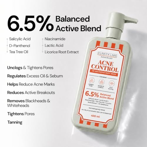 Image of Acne Control Salicylic Acid Body Wash for Body and Back Acne, 400ml, Actives with Niacinamide, Tea Tree, Lactic Acid, Strawberry Skin Shower Gel for Men and Women