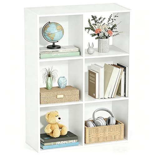 Image of HealSmart 6 Cube Storage Organizer, 3 Tier Stackable Bookshelf, Open Cube Bookshelf with 3 Removable Back Panels, Suitable for Living Room, Bedroom, Home Office, 36 inch L X 11.6 inch W X 24 inch H, White