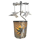 Hummingbird Candle Holder - Silver Metal Rotating Spinning Humming Bird Charms - Spinner Scandinavian Designs - 6 1/4 Inch Tall