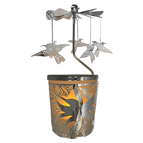 Hummingbird Frosted Lighted Candle Spinner - Hanging Silver Rotating Hummingbirds - Scandinavian Style Home Décor - 6 1/4