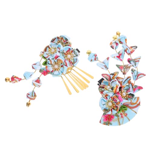 ERINGOGO 3個点和風発? 伝統的な着物用ヘアバレッタ 花柄タッセル付き 和装