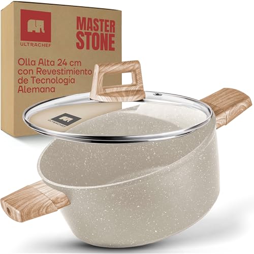 La Mejor Selección de Estufa Blanca los mejores 10. 44 ULTRACHEF Olla Alta Antiadherente Master Stone Tapadera de Vidrio Templado | Revestimiento de Piedra Alemana 100% libre de PFOA, p/estufa de inducción, gas o eléctrica. Olla Alta...