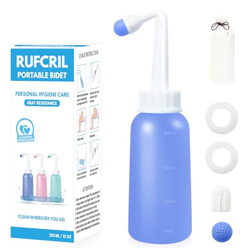 Peri Bottle Postpartum RUFCRIL 350ml Perineal Wash Bottle Upside Down Portable Bidet with Carry Bag Boilable TPE & Dual Leak-Proof Rings Postpartum Essentials for Perineal Recovery Hospital Bag
