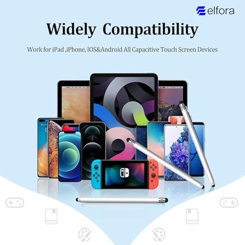 Image of Elfora 2 in 1 Tablet Stylus Pen for All Touchscreen Devices | Rubber Tip Capacitive Stylus with Magnetic Design | Compatible with iOS, Windows Tablets & Android Smartphone Phones - White