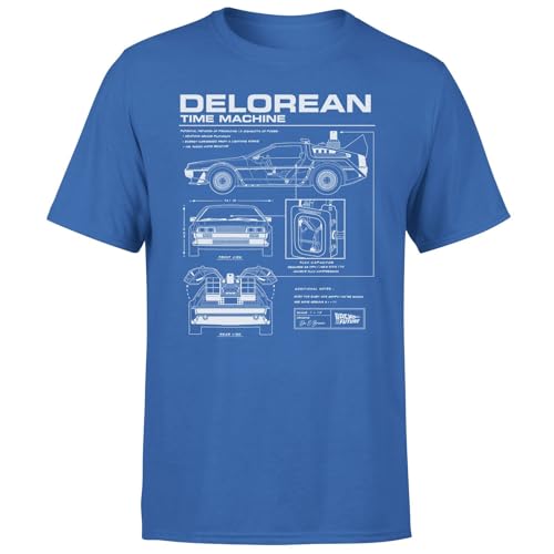 Back to The Future Delorean Schematic Mens T-Shirt - Blue L