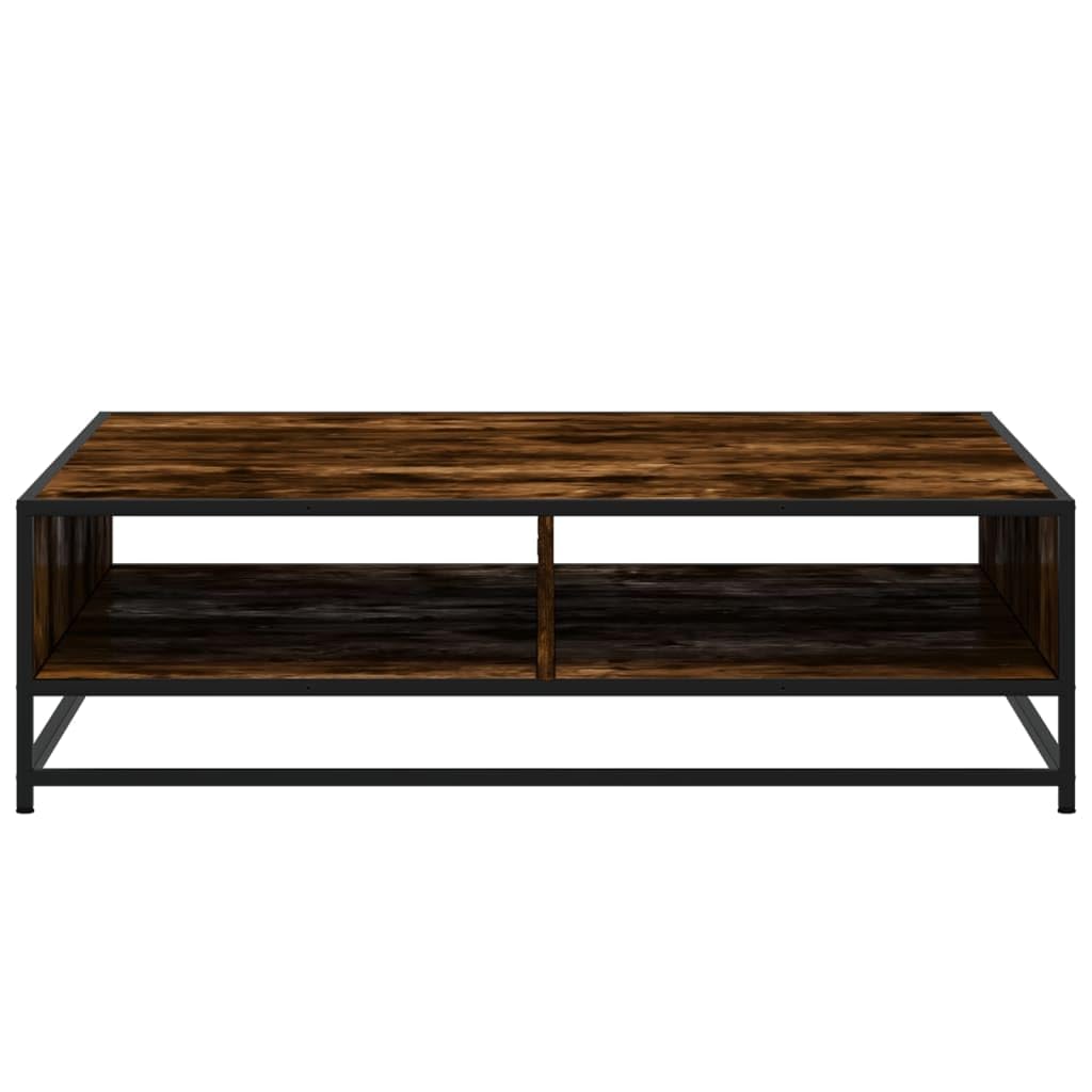 Tavolino Rovere Fumo 100x100x30 cm in Truciolato e Metallo con Ampio Ripiano Portaoggetti, Mobiletto Salvaspazio per Soggiorno, Camera, Ufficio, Design Industriale e Moderno