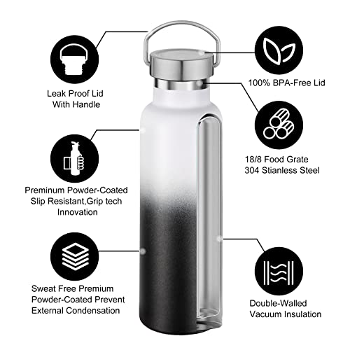 Neihepal 20 oz Insulated Water Bottles Bulk 4 Pack,Stainless Steel Double Wall Sport Bottle with Lid of Handle,Reusable Metal Flask for School,Cyclists,Hikers,Gift (White-Black,Set of 4) by Neihepal - Image 3