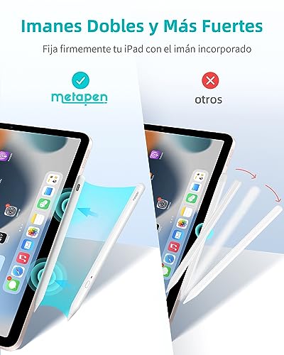 Metapen A11 Lápiz para iPad 2018-2025,2X Carga Rápida,Hotkey Bluetooth,Rechazo de Palma,Stylus Pencil Compatible con Apple iPad 11 A16/10/9/8/7/6,Air 5/4/3/M2/M3,Pro 12.9''/11''/M4,Mini 5/6