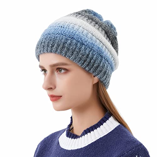 MK MATT KEELY Beanies Hat for Women Men Tie Dye Knit Winter Warm Watch Hat Soft Slouchy Cuffed Stretchy Skull Caps Ski Hats Unisex,Blue