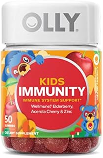 OLLY Kids Immunity Gummy, Immune Support, Wellmune, Elderberry, Vitamin C, Zinc, Kids Chewable Supplement, Cherry - 50 Count