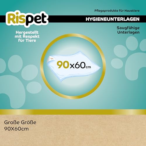 RISPET Hygienische Matten für Hunde, 90 x 60 cm, hohe Saugfähigkeit mit Geruchskontrolle, 14 Stück