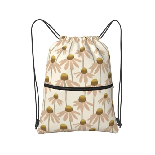 Chamomile Floral Drawstring Bags Gym Bag For Women Men Beach With Zipper Pocket Bag Outdoor 18 * 15.3 Inches