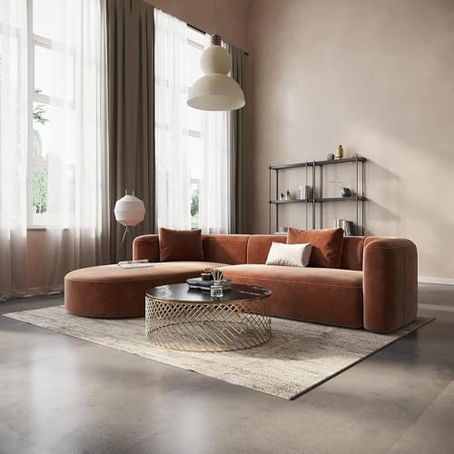 Image of Modern Classic L Shape Sectional Sofa Set, Chesterfield Style 4 Seater Sofa Set with Pillows for Living Room, Bedroom and Office and Hallway Colour (L-Shape RHS Brown)