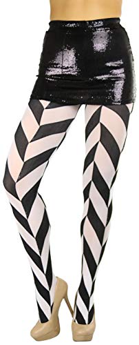 Image of ToBeInStyle Women's Harlequin Checkered Diamond Optical Illusion Opaque Tights Pantyhose - Black & White