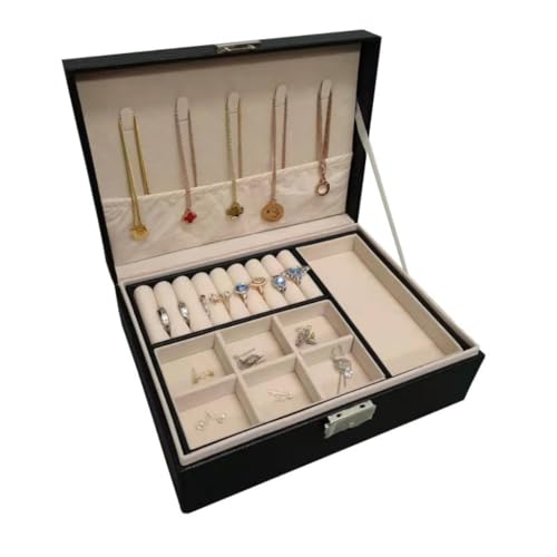 Boîte à bijoux portable en cuir grand format rangement pour bague collier boucles d'oreilles