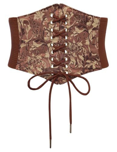 Scarlet Darkness Renaissance Corset Belt Lace-up Tied Waspie Wide Elastic Waist Belts for Women Brown XXL