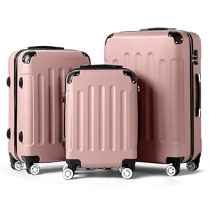 Karl home Suitcase Set of 3, ABS Hard Shell Cabin Luggage with Lock & 4 Wheels, Lightweight Durable Carry on Hand Suitcase – 20/24/28″, Rose Gold