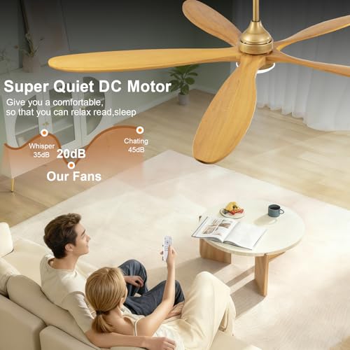 Image of OKDNEG 72 Inch Ceiling Fans with Lights and Remote, Gold 5 Blade Outdoor Ceiling Fans,3CCT Dimmable,Timer,Quiet DC Motor,6 Speed,Indoor Outdoor Ceiling Fan for Offices Farmhouse Gazebo Patio