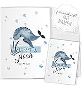 Mikalino Hülle für U-Heft + Impfpass Fröhlicher kleiner Wal (Name, Datum) Impfpasshülle & Schutzh...