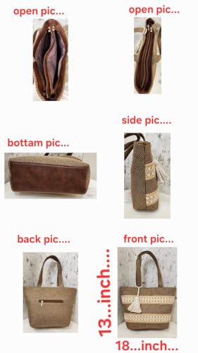 Image of Babbotty Jute Stylish Tote Bags for Women Big Size with Zip Multiple Compartments Inner Pocket Ladies Purse Handbags Girls Shoulder Hobo Bag for Office College Daily Use & Travel
