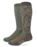 MUCK Boot Mens Merino Wool Blend Camo Tall Boot Socks 2 Pair Pack (Large, Mocha/Green)