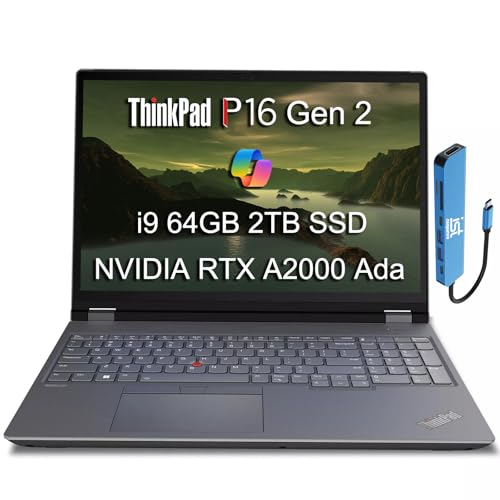 Image of Lenovo ThinkPad P16 Gen 2 Mobile Workstation (16 inch FHD+ 100% sRGB, Intel 24-Core i9-13980HX, 64GB DDR5 RAM, 2TB SSD, NVIDIA RTX 2000 Ada 8GB) Laptop for Engineer, Designer, Architect, Win 11 Pro