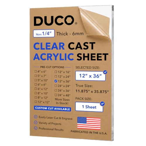 Image of Duco 1 /4 inch Clear Cast Acrylic Sheet, 12 inchx36 inch Plexiglass Sheet, 1 Pack