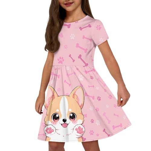 Flashideas Girls Dresses Short Sleeve Fashion Dresses with Pockets Round Neck Flared Skate Dress3