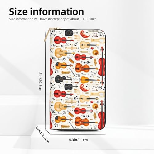 Vintage Cello 1 Print Wallet Women Men, Long PU Leather Wallets for Women, Cute Womens Travel Wallet Purse Pouch with Zipper Pocket3