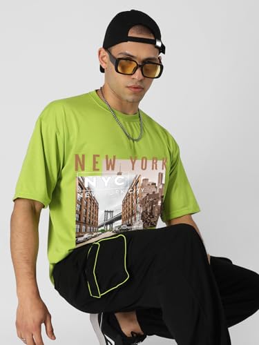 Image of CHKOKKO Mens Polyester Stylish Oversized T Shirt for Daily & Casual Wear Printed Design with Drop Shoulder & Half Sleeves