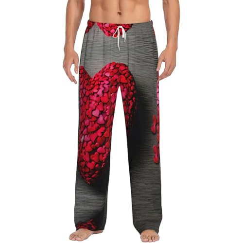 Pantalon de pyjama léger homme à imprimé cœurs rouges en coton doux