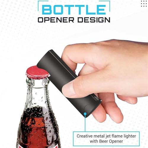 Encendedor portátil metálico con llama ajustable y abridor miniatura 3