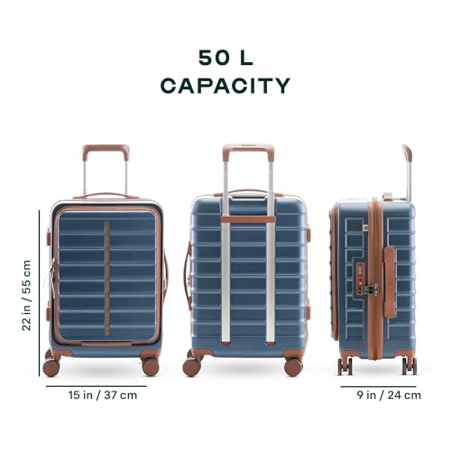 Image of Assembly Odyssey Pro 20 Inch Cabin Trolley Bag Lightweight Hard Shell Polycarbonate Suitcase with Laptop Compartment TSA Lock 8 Spinner Wheels Blue