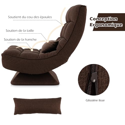 RELAX4LIFE Silla de suelo plegable ajustable en 5 posiciones, sillón de suelo de 360° y marco de hierro resistente, silla de meditación para leer, reposar (marrón | Estilo 2)