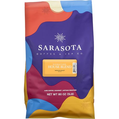 Sarasota Coffee Ground Signature House Breakfast Blend | Medium Roast Gourmet Coffee Grounds | Low Acid, Mold Free, Specialty Grade Bulk Ground | 5lb (80 oz)