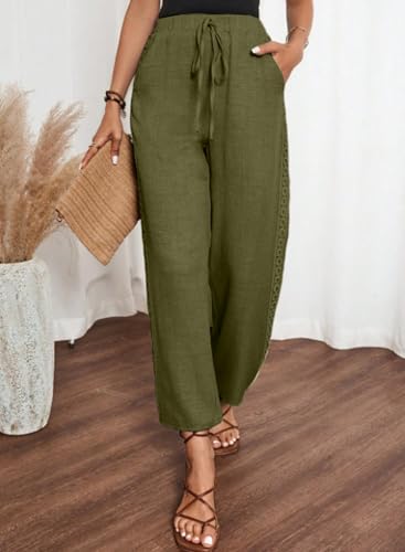 Image of Acelitt Women Casual Lightweight Drawstring Elastic Waist Pants with Pockets, S-XXL