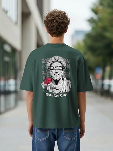Image of BULLMER Trendy Front and Back Printed Oversized Round Neck T-Shirt for Men - Pack of 2
