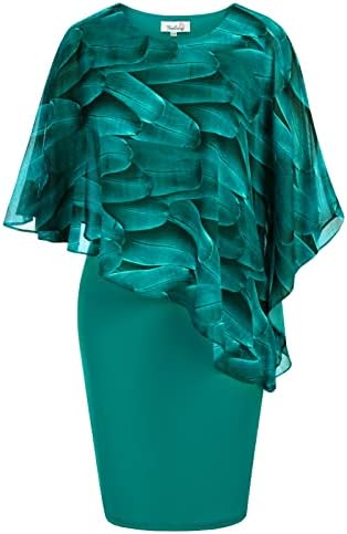 KIMCURVY Plus Size Cape Dress for Women Pencil Dress with Chiffon Overlay Wedding Cocktail Party Midi Dress