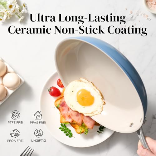 Image of Redchef Nonstick Frying Pan Skillet, Ceramic Non-Stick Saute Pans, 9.5 inch Cooking Fry Pan with Stay Cool Handle, All Stovetops, Dishwasher /Oven Safe, PFAS-Free, Non Toxic (Blue)