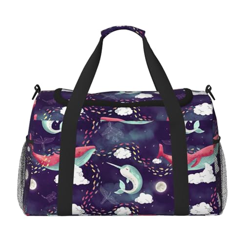 Sac fourre-tout léger motif baleine grand cabas mixte en tissu imprimé