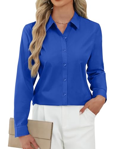 Image of J.VER Button Down Shirts for Women Stretch Collared Long Sleeve Dress Shirt | Business Casual, for Work Office, Meetings, Dinner, Dates, Travel, Leisure, Elegant, Workout, Social Gathering, Commute